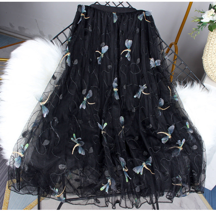 Three-dimensional Dragonfly Skirt Female High Waist Big Swing Fairy Net Yarn
