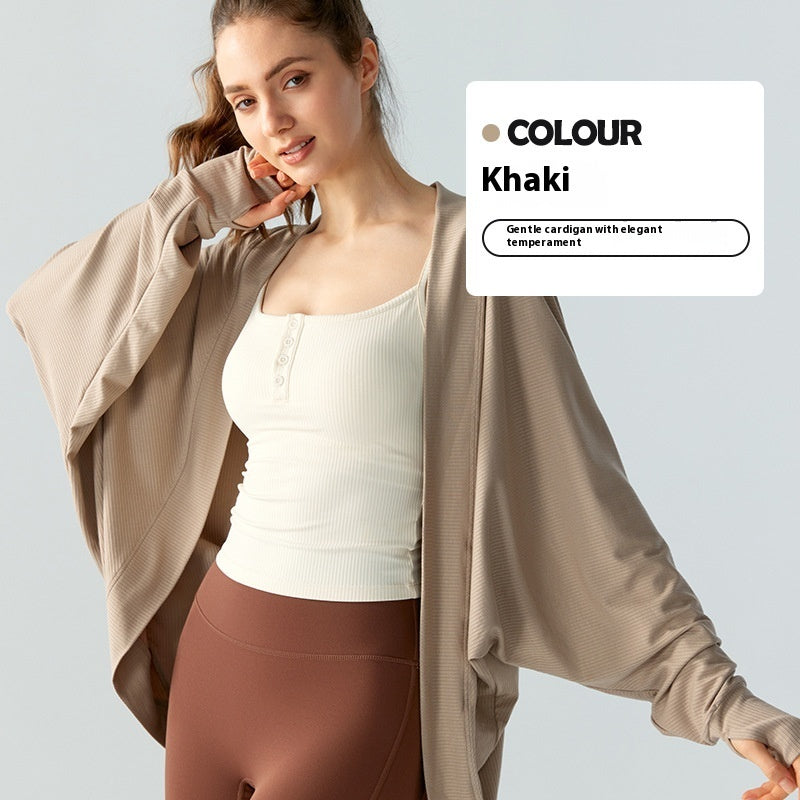 Casual Laid-back Style New Shawl Cardigan Long Sleeve Coat - Khaki / Free Size - Hat