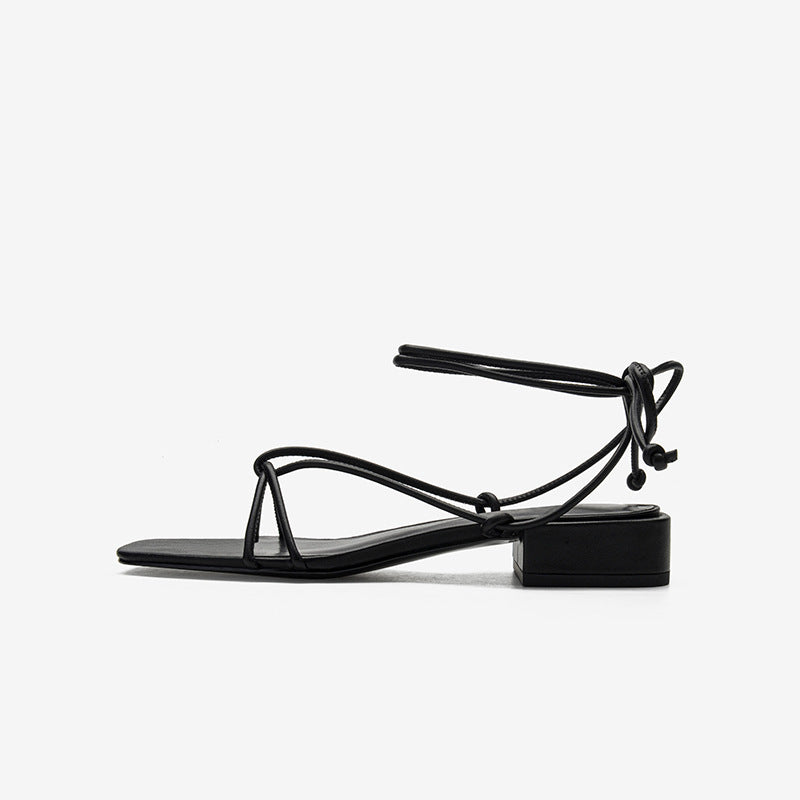 Strappy square toe low heel sandals