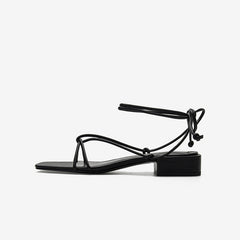 Strappy square toe low heel sandals
