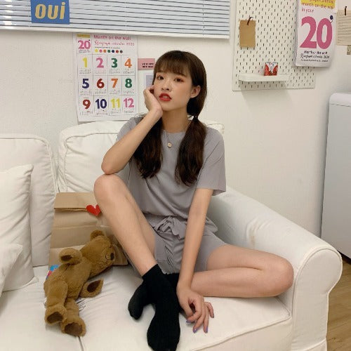 Ice silk thin short sleeve pajamas set