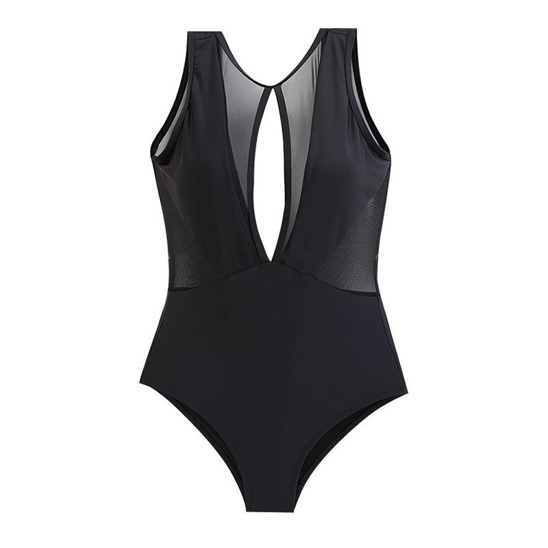 One-piece Triangle Deep V Sexy Fight Net Solid Color Japanese And Korean Girl Hot Spring Swimsuit