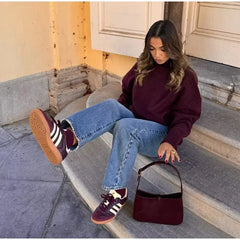 Knitwear Personality Street Vintage Women's Wine Red Turtleneck Sweater