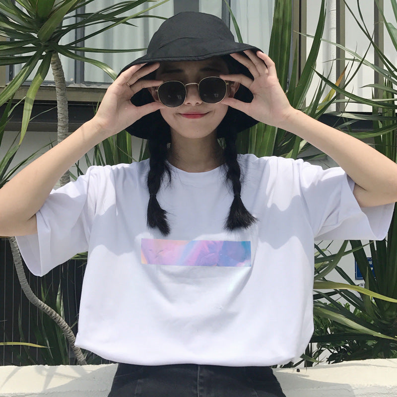 White short-sleeved t-shirt women's loose Korean students wild half-sleeve tops