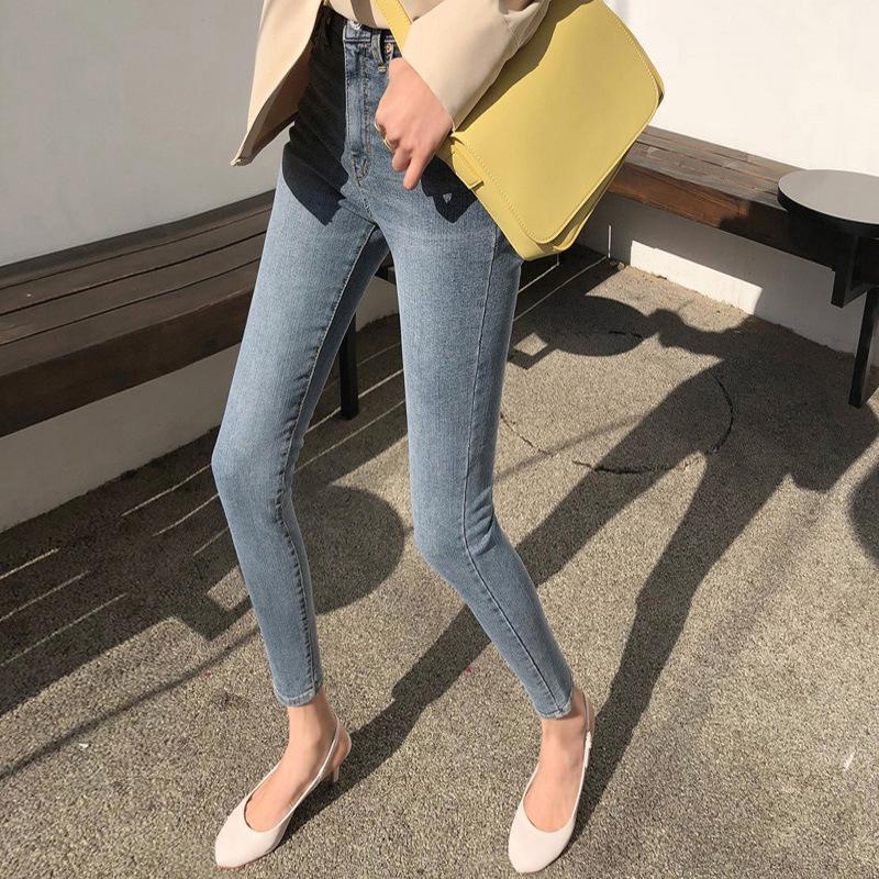 High-Rise Elastic Blue Pencil Jeans