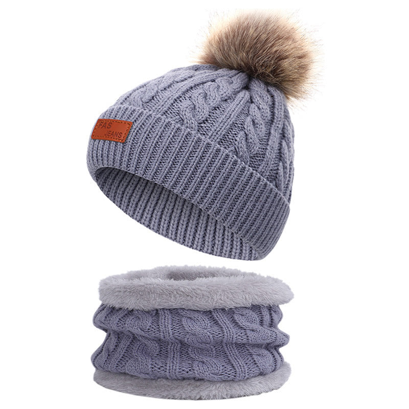 New children’s autumn and winter hat and scarf set - Grey / B - Hat