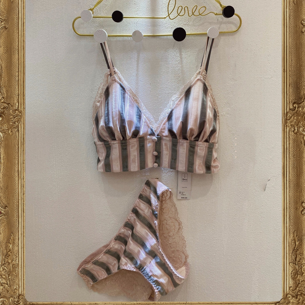 Women's Velvet Lace Lingerie Set – Triangle Cup Bra and Underwear with Delicate Lace Trim