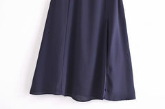 French Retro Strappy Solid Color Split Suspender Skirt