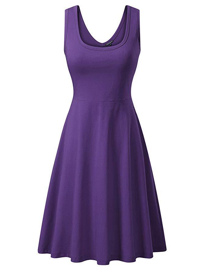 Round Neck Sleeveless Big Swing Solid Color Sexy Dress