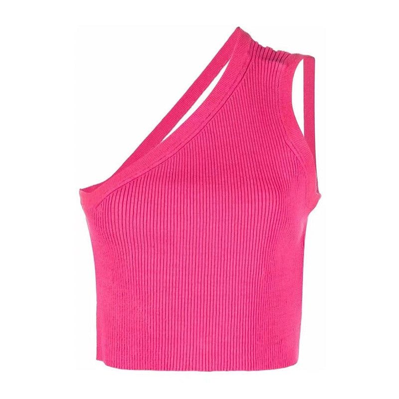 Fashionable One-shoulder Design Sense Hollow Knit Ladies' Top