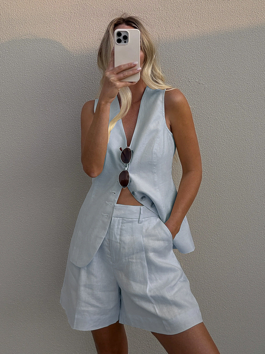 Cotton Linen Shorts Commuter Vest Shorts Suit