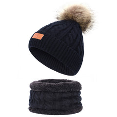 New children’s autumn and winter hat and scarf set - Black / B - Hat