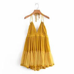 Halter Backless Mesh Stitching Dress Suspender Skirt