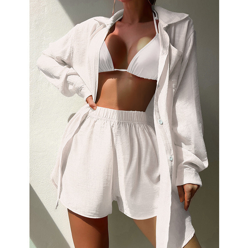 Women's Fashion Solid Color Shirt And Shorts Set