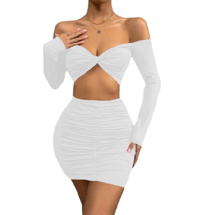 European American Summer New Cropped Top Ruffle Hip Skirt Suit Women