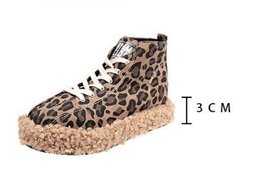 Leopard-print flat high-top shoes