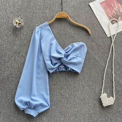 Women's One-shoulder Short Slanted Shoulder Top