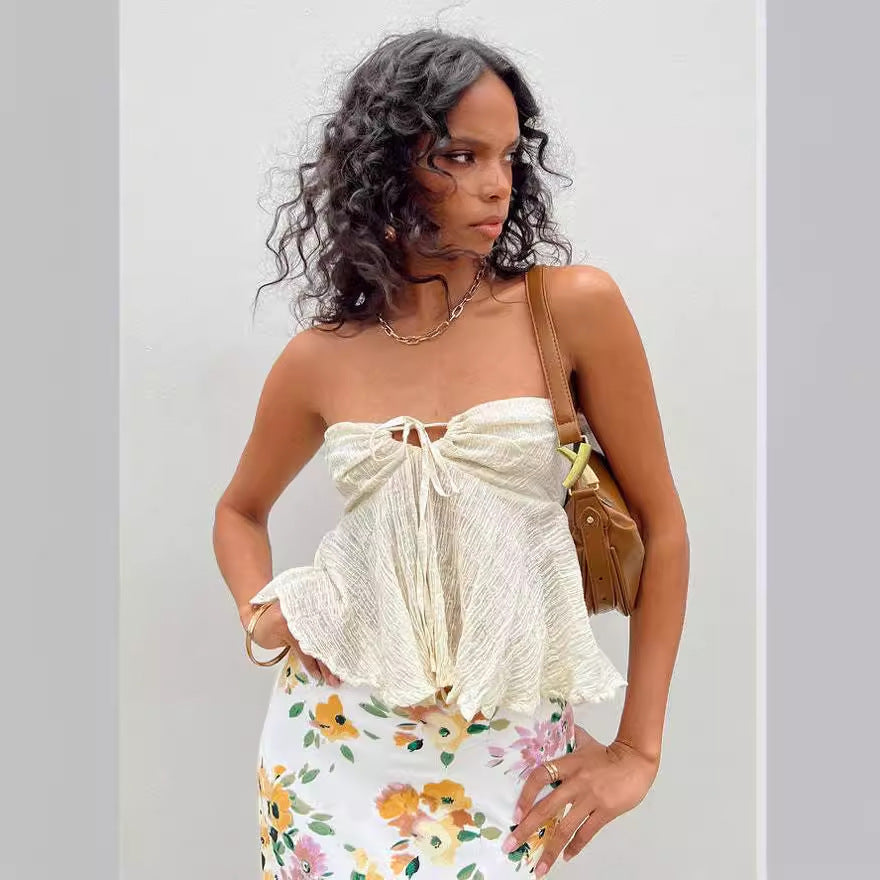 Summer 2024 Off-shoulder Hot Girl Solid Color Short Vest Tube Top For Women