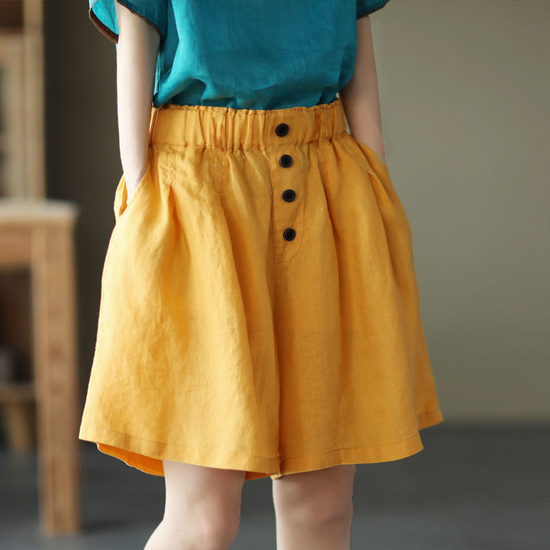 New Women's Literature Retro Cotton Linen Casual Loose Shorts
