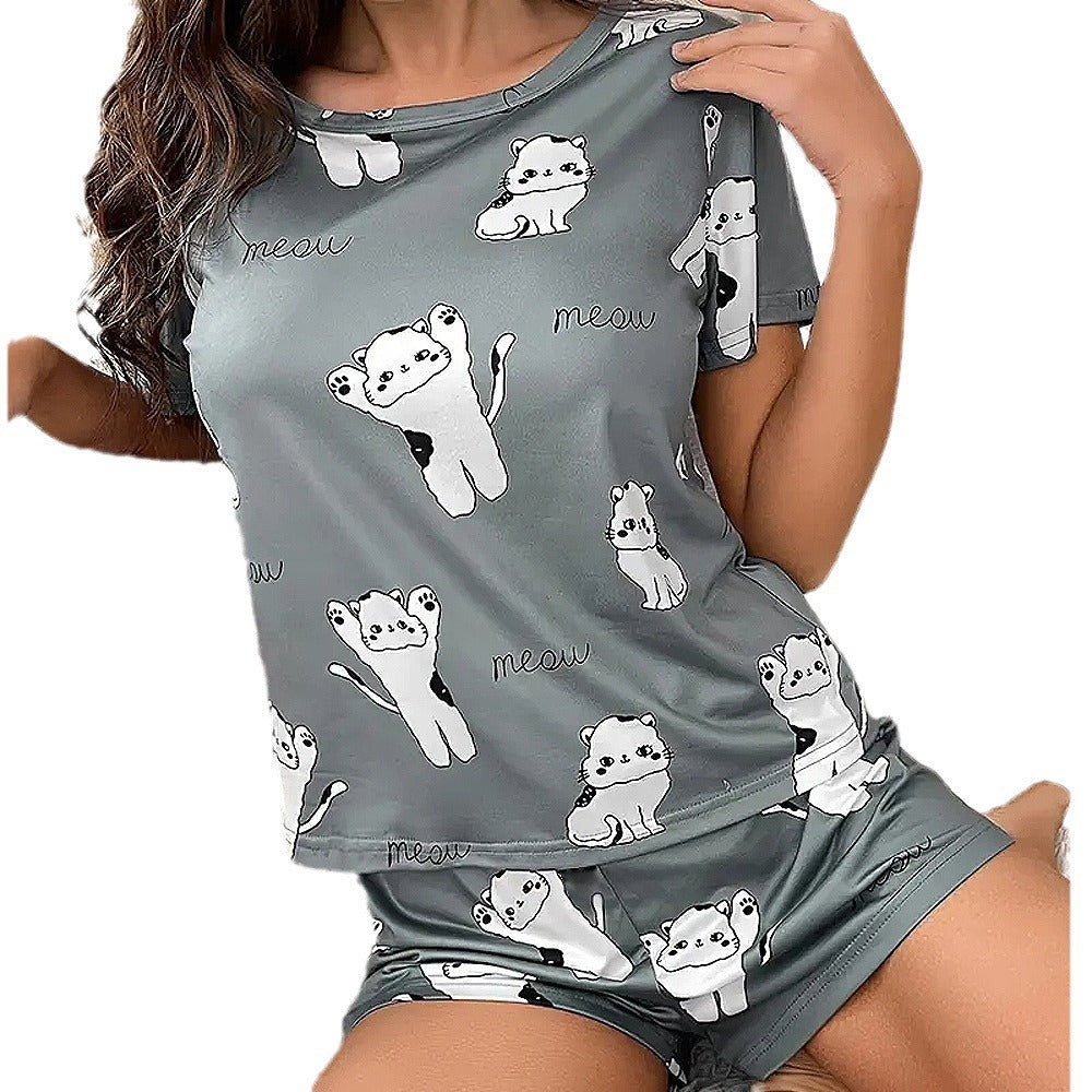 Printed Loose Short Sleeve Short Pant Set