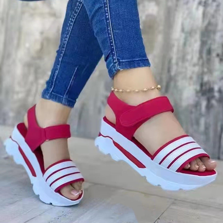 Roman Sandals Thick Sole Buckle Strip Wedges Shoes Transparent Clear Sandals