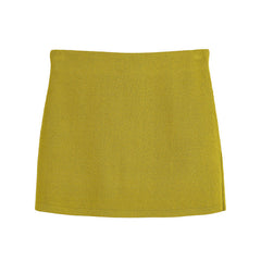 Golden Breasted Long Sleeve Knitted Coat Skirt Suit