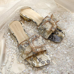Female Summer Outside Wear Rhinestone Shoes Drag A Flip-flop