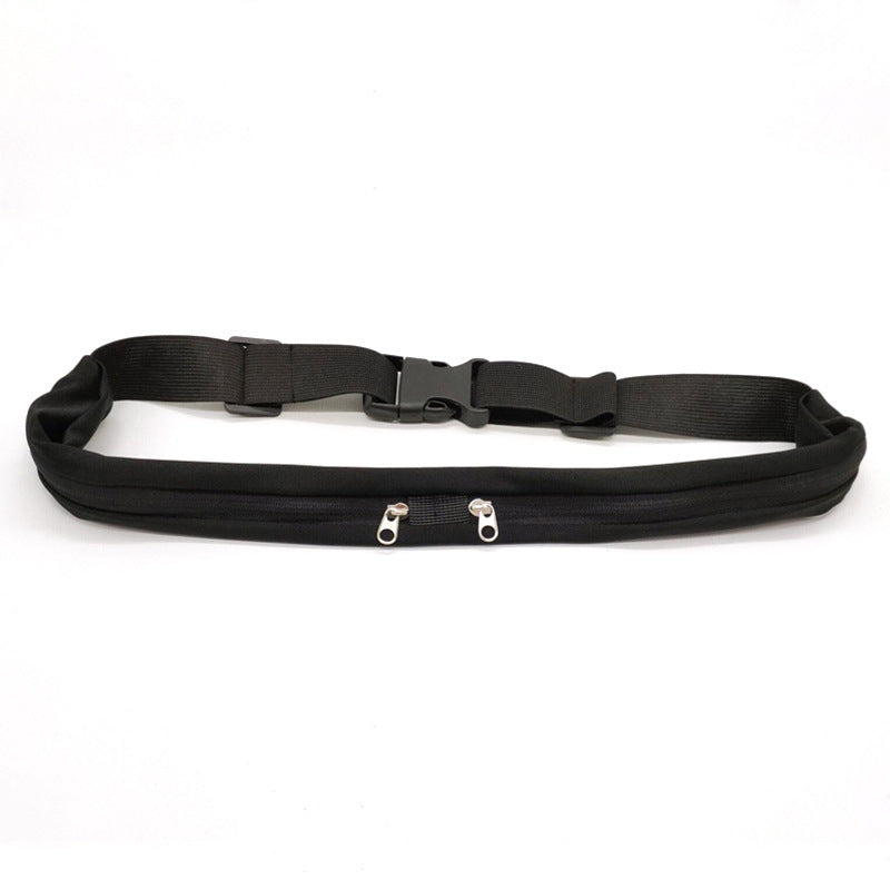 Sports Waist Bag With Double Pocket Slim Zip Running Phone Belt Bags - Black / 3.2WidthOrdinaryZipper - Clothing