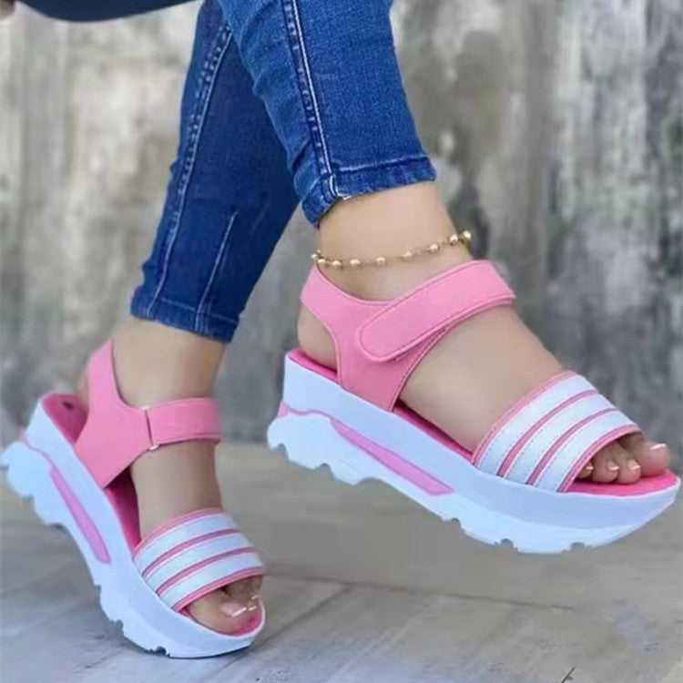 Roman Sandals Thick Sole Buckle Strip Wedges Shoes Transparent Clear Sandals