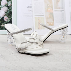 One Word With Rhinestone High-heeled Half Sandals