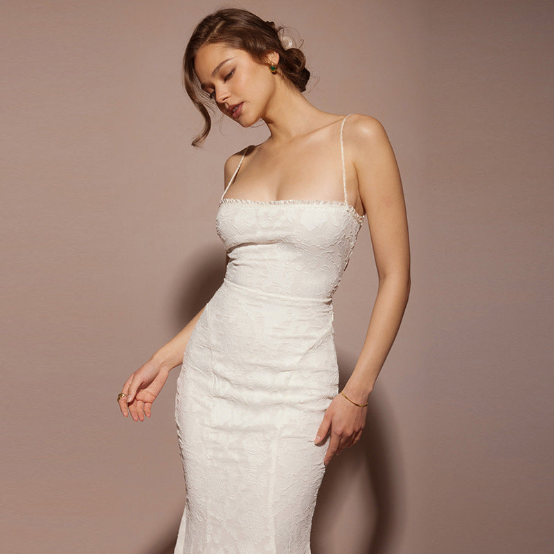 European, American And French Style High Class Elegant Solid Color Slim Fit Bare Back Sling Dress