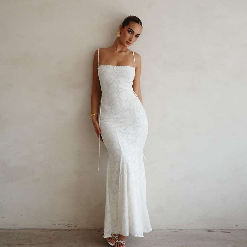 European, American And French Style High Class Elegant Solid Color Slim Fit Bare Back Sling Dress