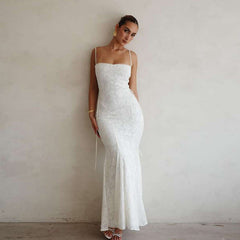 European, American And French Style High Class Elegant Solid Color Slim Fit Bare Back Sling Dress