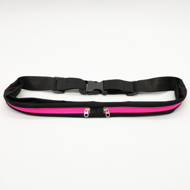 Sports Waist Bag With Double Pocket Slim Zip Running Phone Belt Bags - Rose / 3.2WidthOrdinaryZipper - Clothing