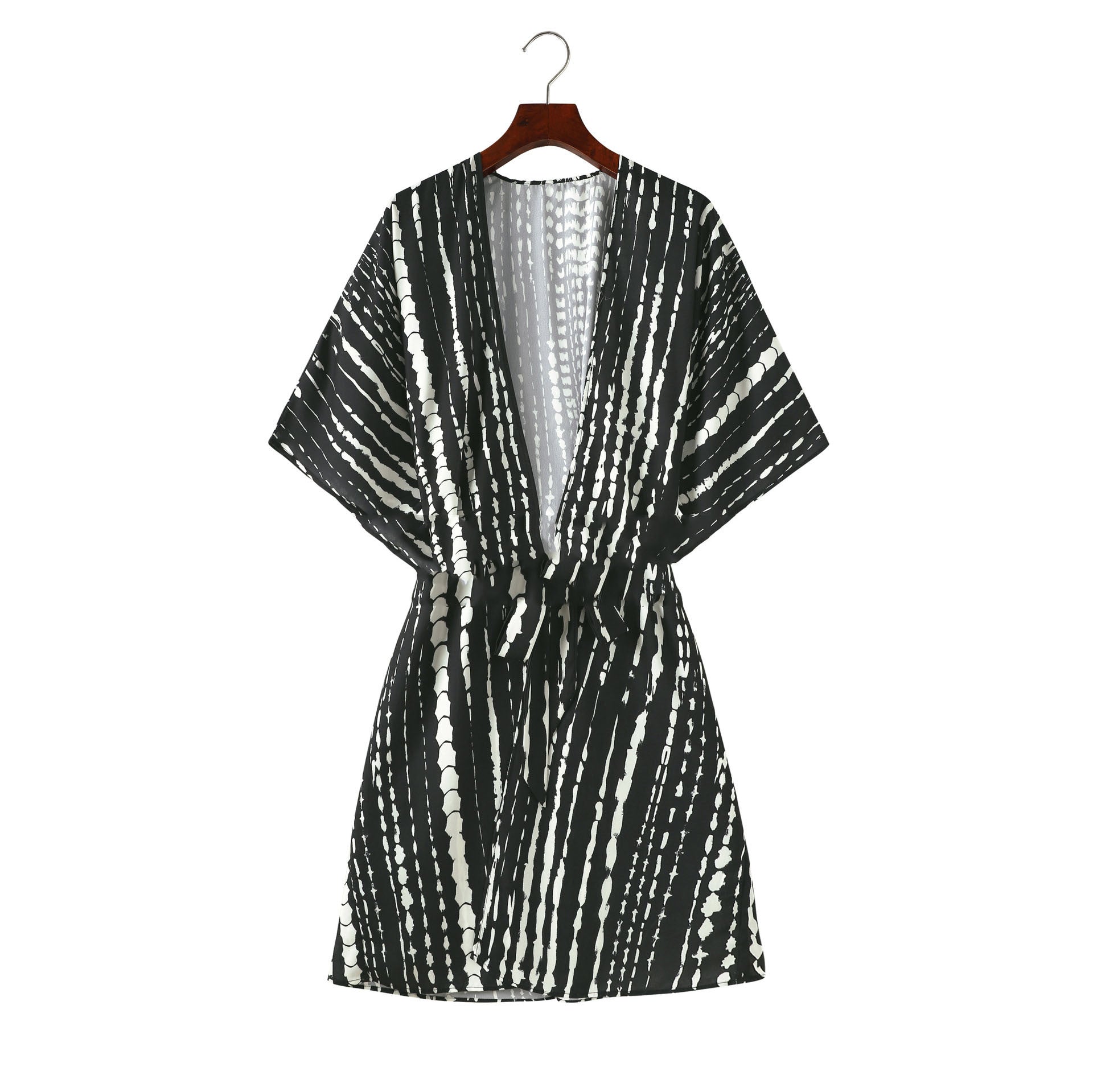 Fashion Women's Black And White Tie-dye Printed Cardigan