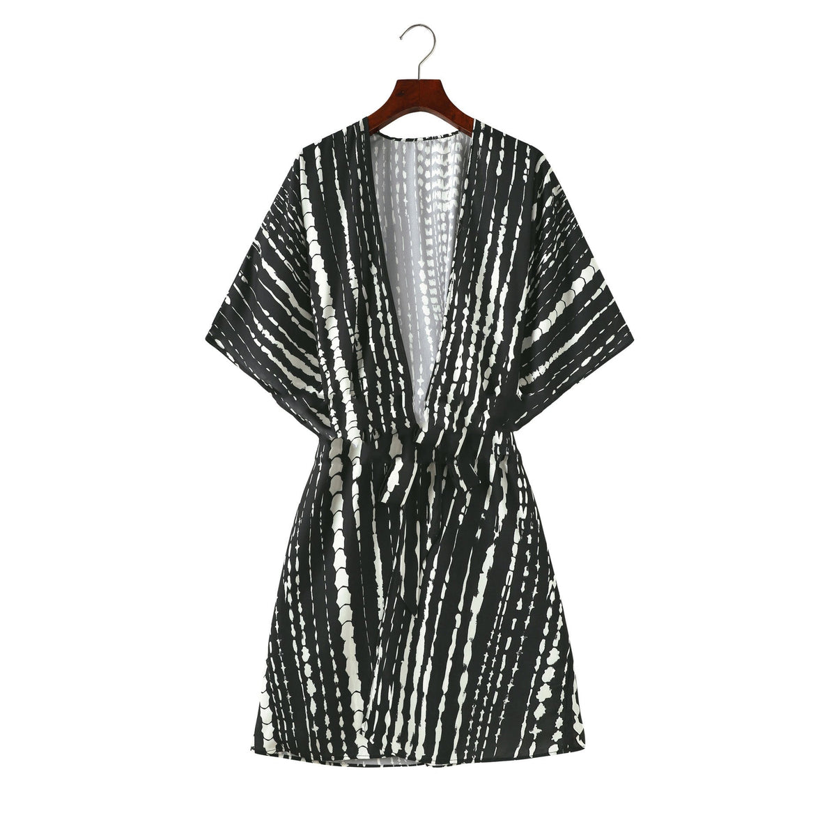 Fashion Women's Black And White Tie-dye Printed Cardigan