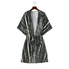 Fashion Women's Black And White Tie-dye Printed Cardigan