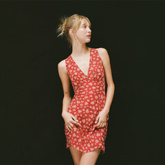 Silk Deep V-neck Low Cut Dress Sleeveless Slim Fit