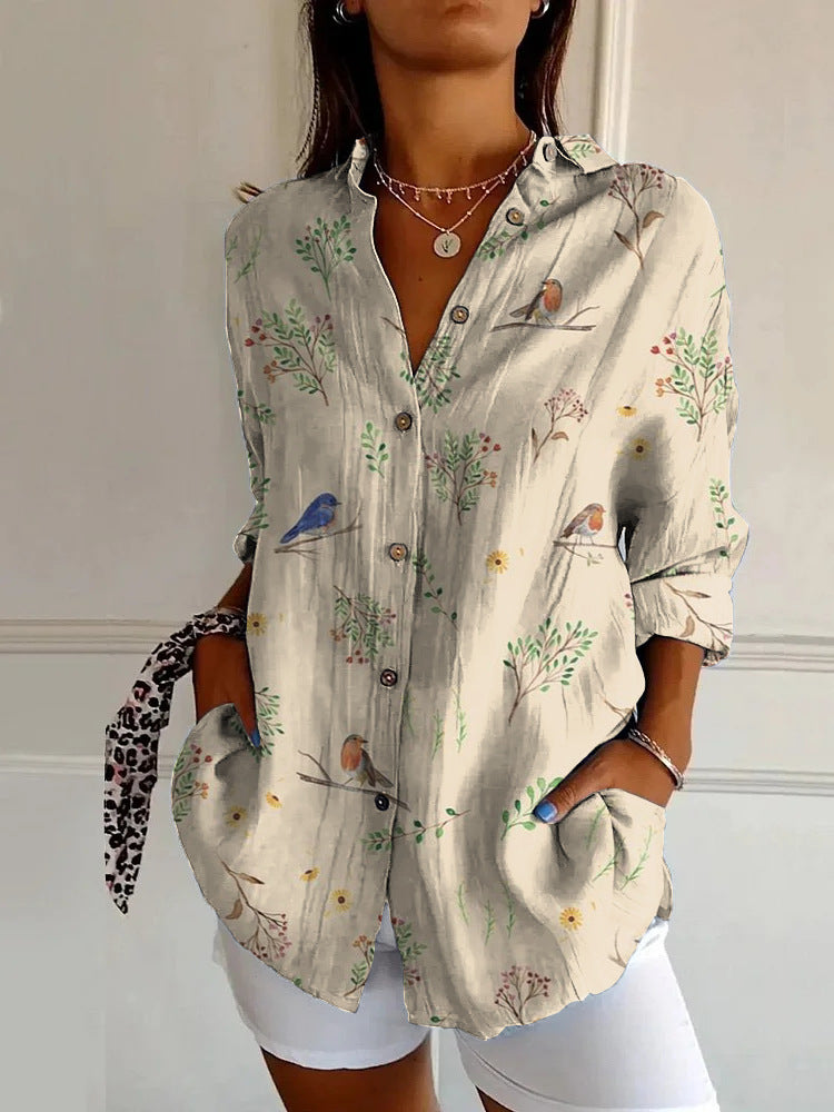 Long Style Long Sleeve Pattern Printed Shirt For Women - YJ4964MC / 3XL - Shirt