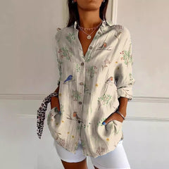 Long Style Long Sleeve Pattern Printed Shirt For Women - Shirt