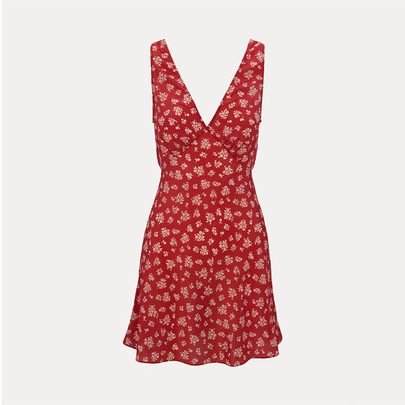 Silk Deep V-neck Low Cut Dress Sleeveless Slim Fit