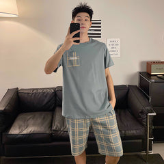 Men’s Round Neck Cartoon Loose Homewear Suit - Hat