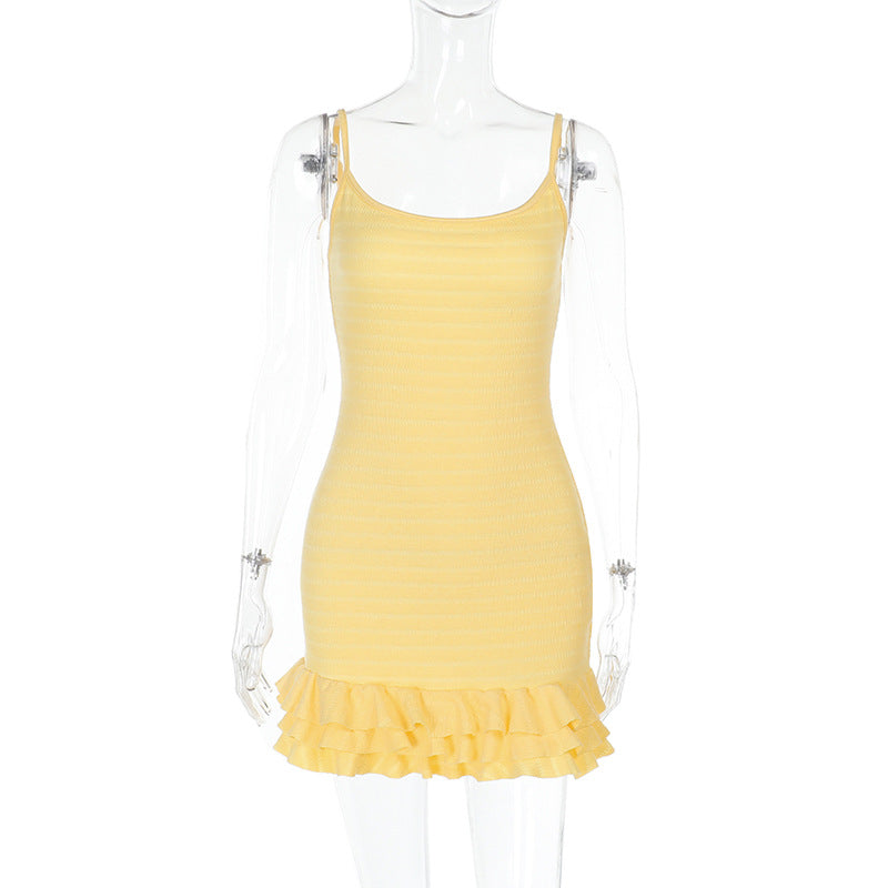Sexy Backless Ruffled Spaghetti Straps Dress