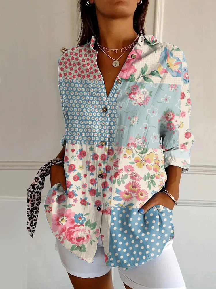 Long Style Long Sleeve Pattern Printed Shirt For Women - YJ4960MC / 3XL - Shirt