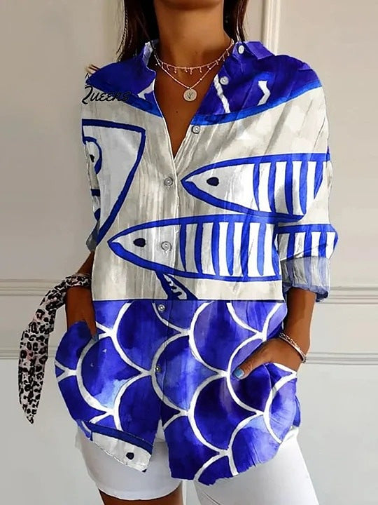 Long Style Long Sleeve Pattern Printed Shirt For Women - QT1073MCL / 3XL - Shirt