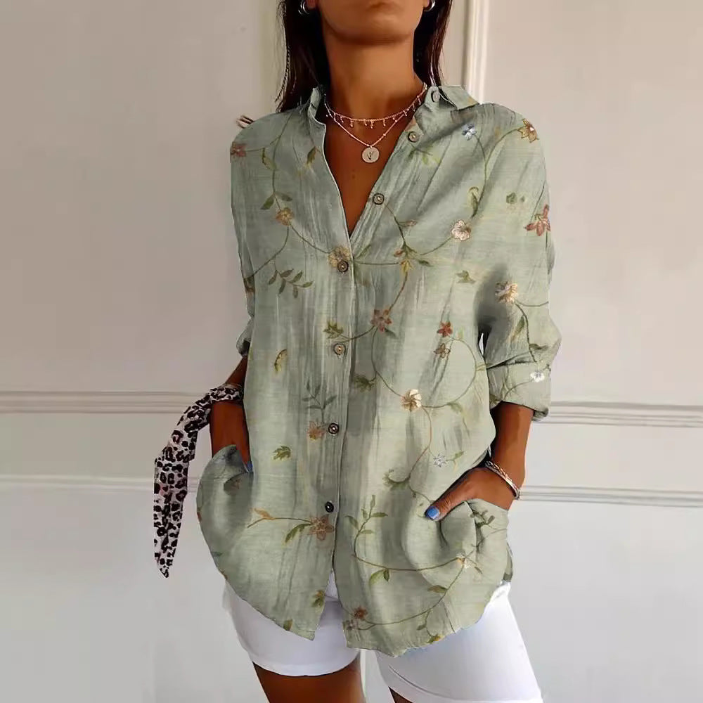 Long Style Long Sleeve Pattern Printed Shirt For Women - Shirt