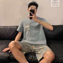 Men’s Round Neck Cartoon Loose Homewear Suit - Hat