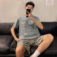Men’s Round Neck Cartoon Loose Homewear Suit - Hat