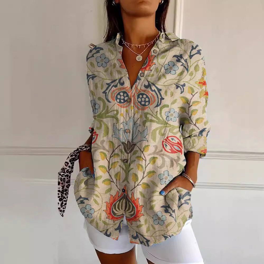 Long Style Long Sleeve Pattern Printed Shirt For Women - Shirt