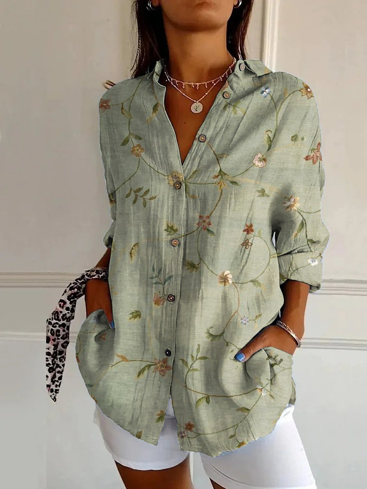 Long Style Long Sleeve Pattern Printed Shirt For Women - YJ4963GN / 3XL - Shirt